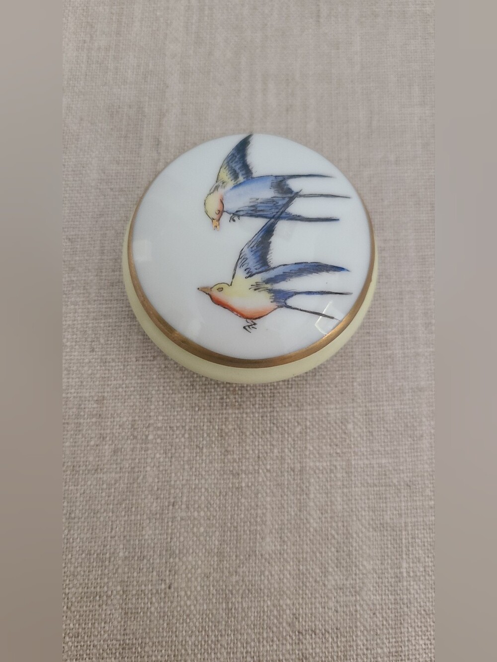 Vintage Limoges France porcelain trinkent Dish Bird Motif,Pale Yellow Color